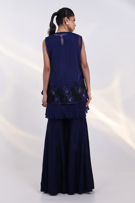 Smriti By Anju Agarwal Velour Charm Embroidered Jacket Sharara Set 