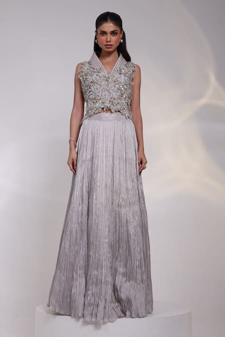 Smriti By Anju Agarwal Solara Floral Top & Pleated Skirt Set 