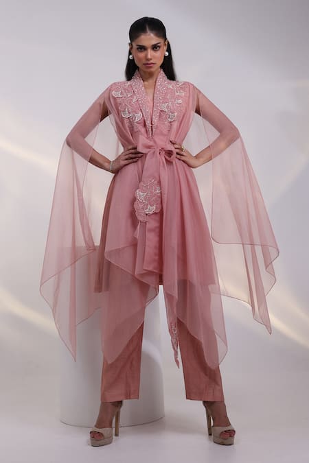 Smriti By Anju Agarwal Nyra Applique Work Cape & Kurta Set 