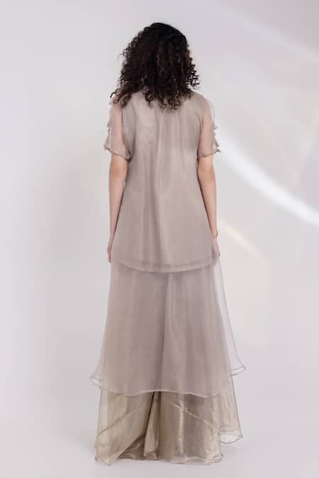 Smriti By Anju Agarwal Auric Geometric Embroidered Kaftan Palazzo Set