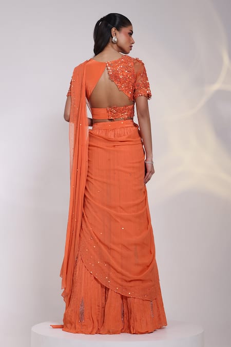 Smriti By Anju Agarwal Trilateral Pre-Draped Lehenga Saree With Blouse 