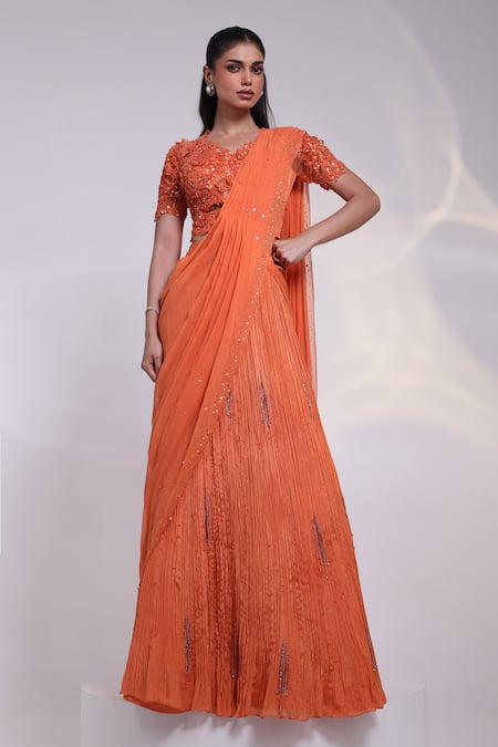 Smriti By Anju Agarwal Trilateral Pre-Draped Lehenga Saree With Blouse 