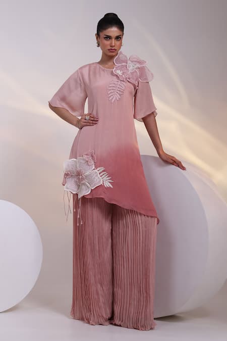 Smriti By Anju Agarwal Bold Petal Applique Tunic & Flared Pant Set