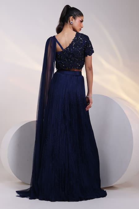 Smriti By Anju Agarwal Eclipse Embroidered Draped Blouse & Skirt Set 