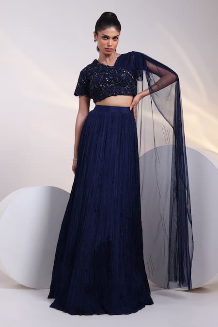 Smriti By Anju Agarwal Eclipse Embroidered Draped Blouse & Skirt Set 