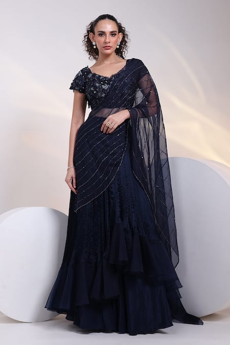 Smriti By Anju Agarwal Starfall Ruffle Pre-Draped Saree With Blouse 
