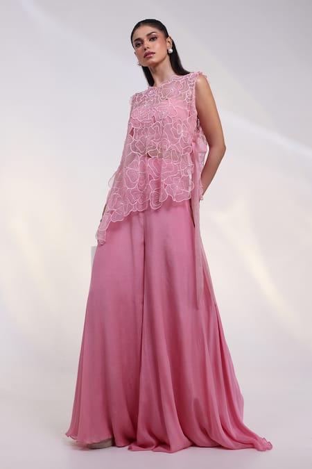 Smriti By Anju Agarwal Petal Whisper Floral Cape & Sharara Set 