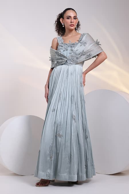 Smriti By Anju Agarwal Grey Petal Embroidered Gown 