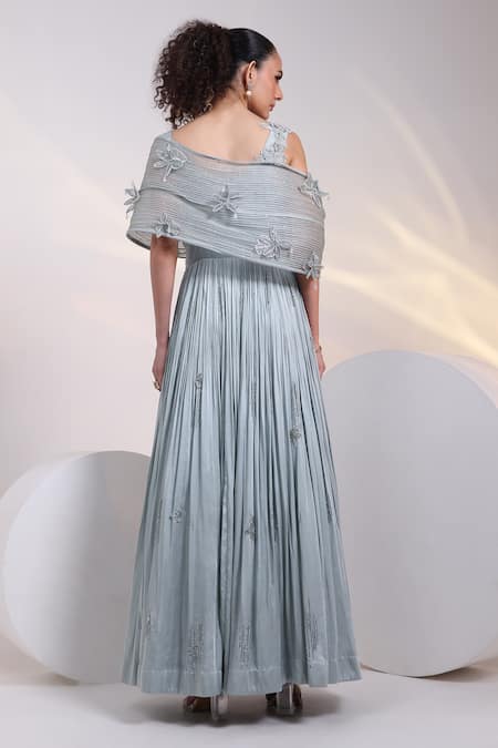 Smriti By Anju Agarwal Grey Petal Embroidered Gown 