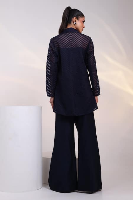 Smriti By Anju Agarwal Midnight Mesh Embellished Shirt & Pant Set 