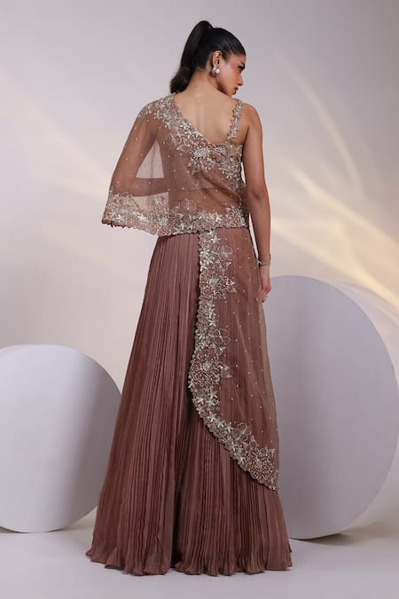 Smriti By Anju Agarwal Lumpi Floral Embroidered Cape & Layered Skirt Set 