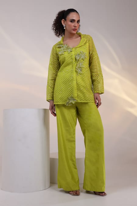 Smriti By Anju Agarwal Neon Glow Geometric Pattern Shirt & Pant Set 