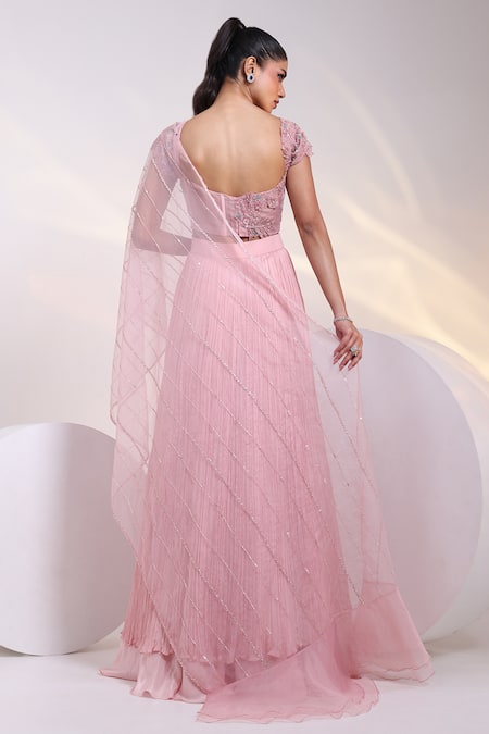 Smriti By Anju Agarwal Blush Symphony Layered Pre-Draped Lehenga Saree Set 