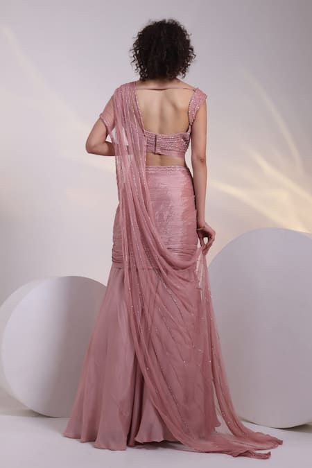 Smriti By Anju Agarwal Rose Pre-Drape Luxe Concept Saree With Blouse 