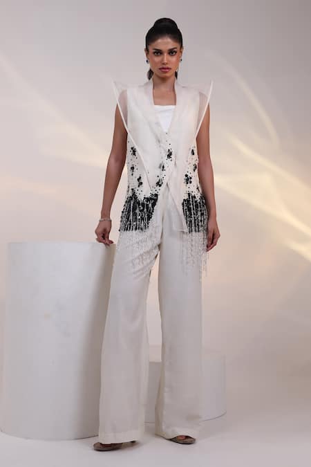 Smriti By Anju Agarwal Sequence Forest Jacket & Trouser Set 