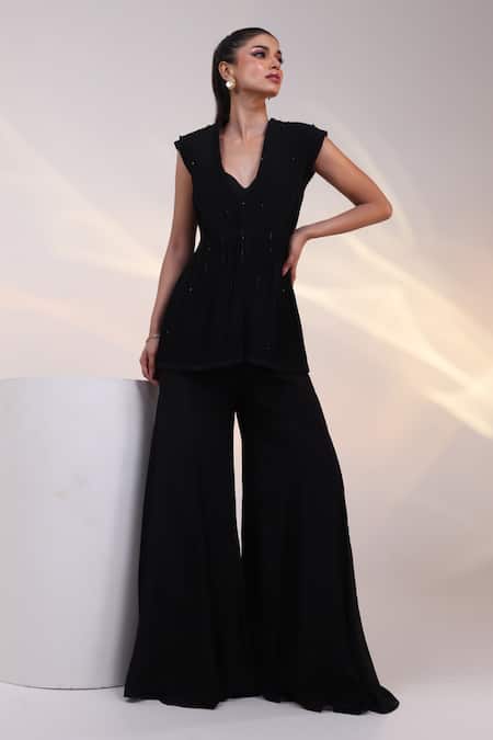 Smriti By Anju Agarwal Stellar Corded Pleat Fall Jacket & Pant Set 