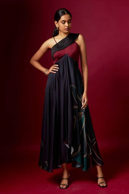 Vedika M Abstract Print One Shoulder Strap Dress 