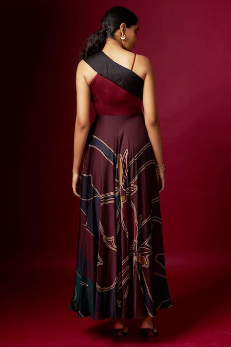 Vedika M Abstract Print One Shoulder Strap Dress 