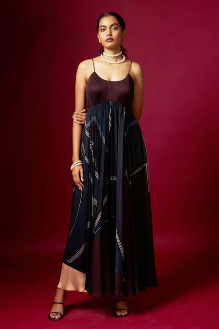 Shop Vedika M Multi Color Satin Sweetheart Neck Abstract Print Flowy Strap Dress Online at Aza Fashions Shop_Vedika M_Multi Color Satin Sweetheart Neck Abstract Print Flowy Strap Dress _Online_at_Aza_Fashions