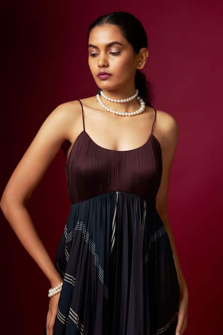 Vedika M Multi Color Satin Sweetheart Neck Abstract Print Flowy Strap Dress at Aza Fashions Vedika M_Multi Color Satin Sweetheart Neck Abstract Print Flowy Strap Dress _at_Aza_Fashions