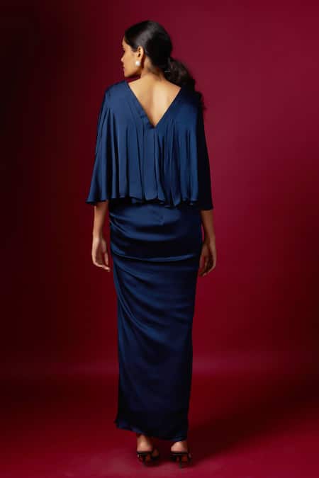 Vedika M Blue Cowl Top & Draped Skirt Set