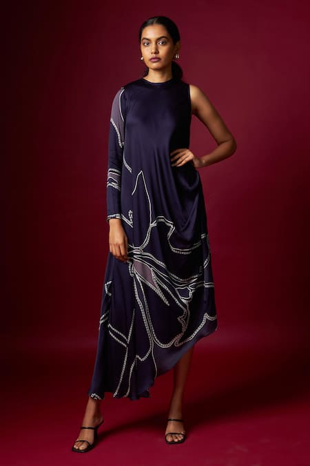 Vedika M Blue Abstract Print Draped Dress 