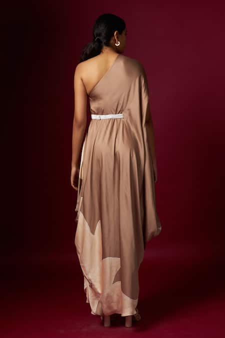 Vedika M Abstract Print One Shoulder Draped Dress 