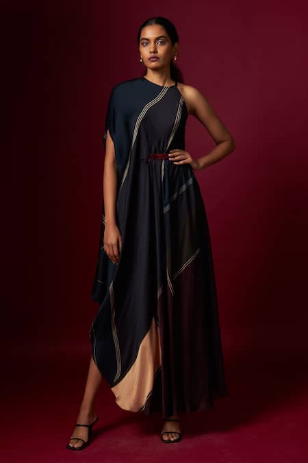 Vedika M Abstract Print Incut Draped Dress 