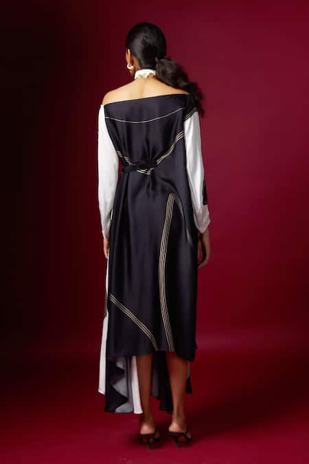 Vedika M Abstract Print Wide Neck Draped Dress 