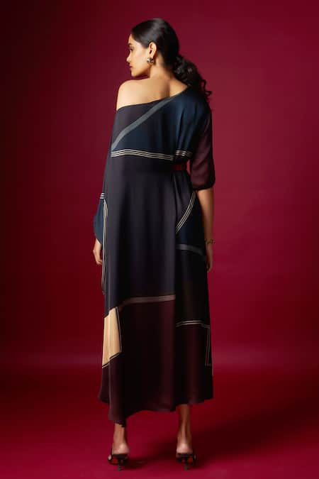 Vedika M Abstract Print Drop Shoulder Draped Dress 