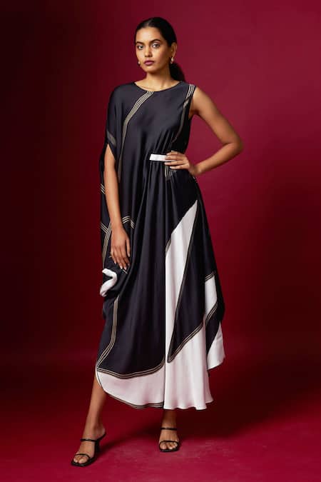 Vedika M Abstract Print Sleeveless Draped Dress 