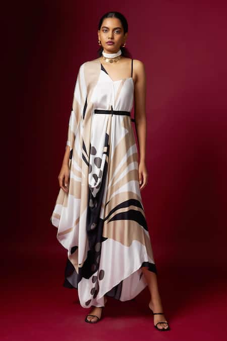 Vedika M Abstract Printed V Neck Draped Dress