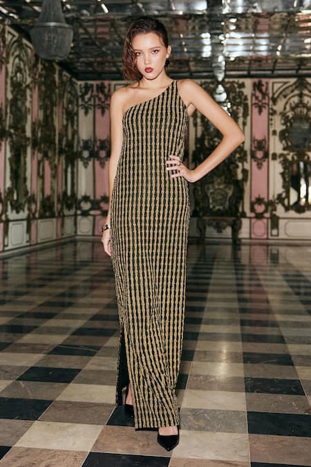 Dash And Dot Textured One Shoulder Dress 