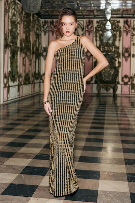 Buy_Dash And Dot_Black Polyester One Shoulder Textured Dress 