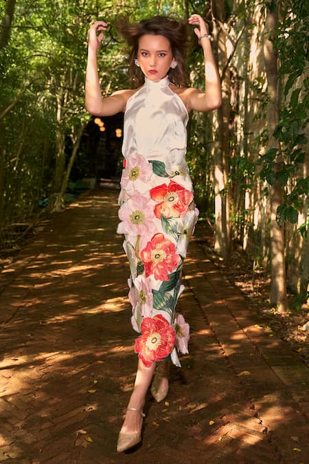 Dash And Dot 3D Floral Midi Skirt 