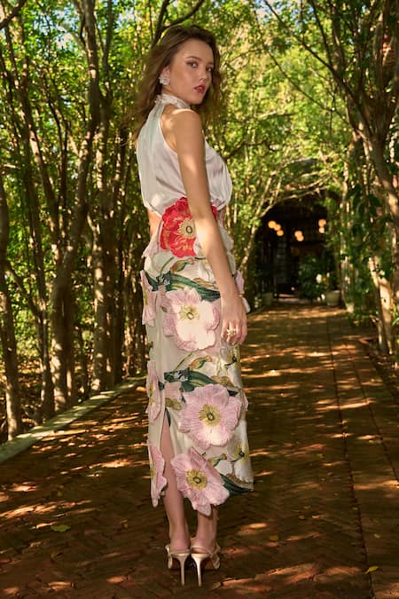 Dash And Dot 3D Floral Midi Skirt 