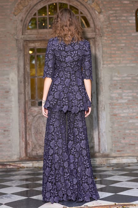 Dash And Dot Embroidered Lace Peplum Top & Pant Set 