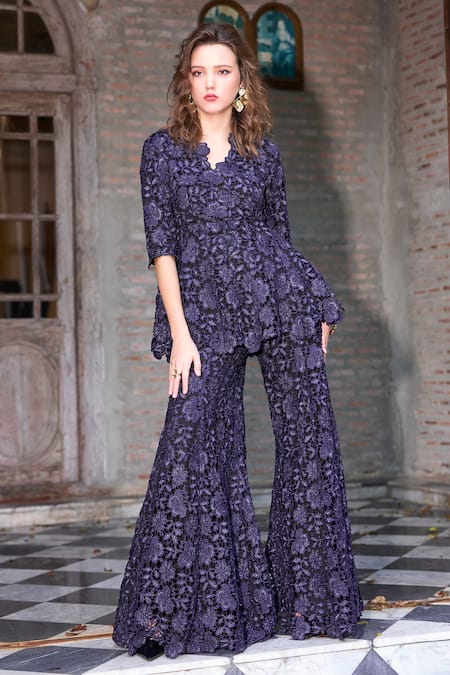 Dash And Dot Embroidered Lace Flared Pant 