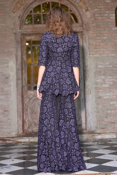 Dash And Dot Embroidered Lace Flared Pant 