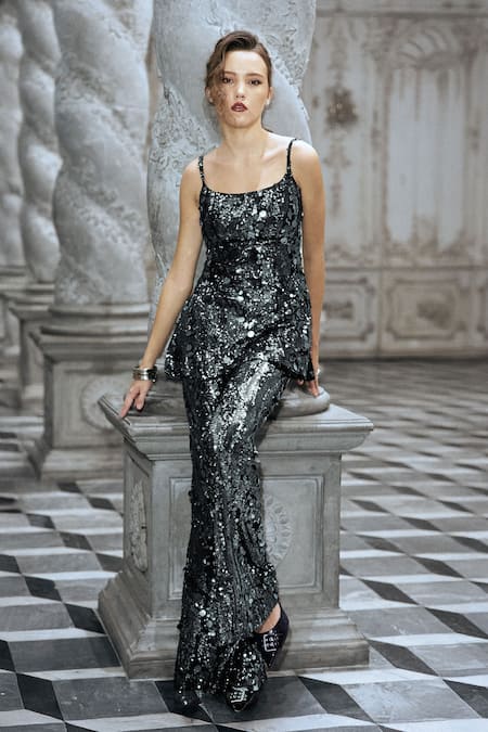 Dash And Dot Paillette Sequins Peplum Top & Pant Set 