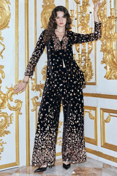 Dash And Dot Paillette Embroidered Velvet Blazer
