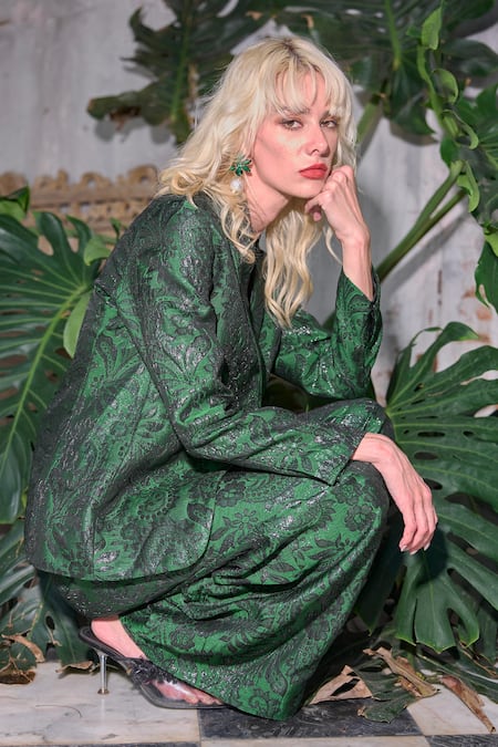 Buy_Dash And Dot_Black Polyester Brocade Wide-legged Pant _Online_at_Aza_Fashions