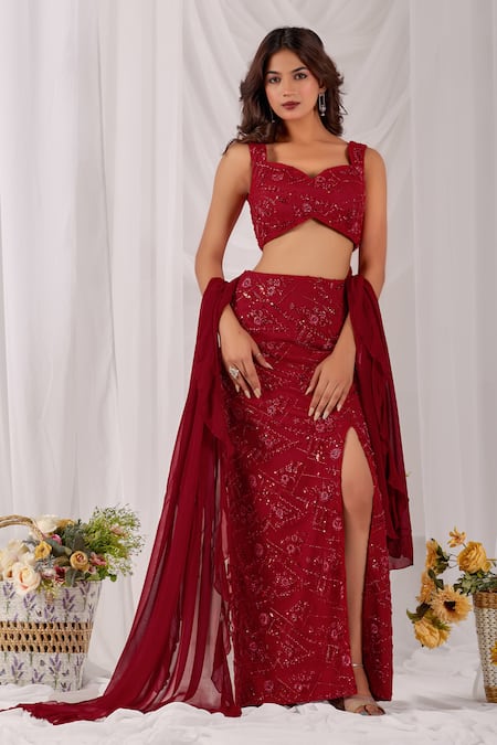 Damoiselle Gulzaar Embroidered Pencil Skirt Set 