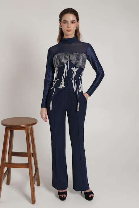 Shagufta Floral Hand Embroidered Corset Top & Pant Set 