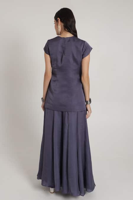 Shagufta Floral Cutdana Embroidered Top & Sharara Set 