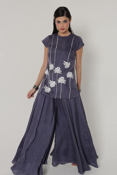 Shagufta Floral Cutdana Embroidered Top & Sharara Set 