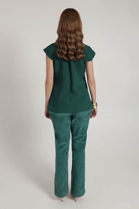 Shagufta Antique Gold Embroidered Top & Corduroy Pant 