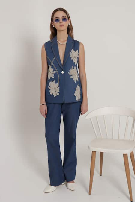 Shagufta Floral Hand Embroidered Jacket Pant Set 