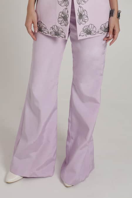 Shagufta Lavender Crepe Embroidery V-neck Floral Jacket Pant Set Online at Aza Fashions Shagufta_Lavender Crepe Embroidery V-neck Floral Jacket Pant Set _Online_at_Aza_Fashions