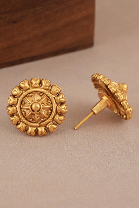 SMARS JEWELRY_Gold Plated Antique Carved Choker Necklace Set _Online_at_Aza_Fashions